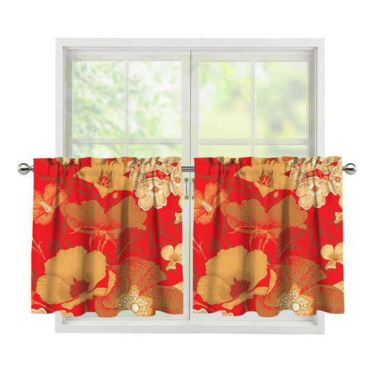 Vintage Chinese Flower Print Tier Curtains