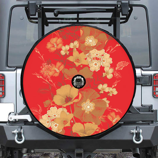 Vintage Chinese Flower Print Tire Cover With Camera Hole