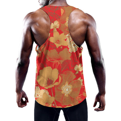 Vintage Chinese Flower Print Training Tank Top