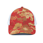 Vintage Chinese Flower Print White Mesh Trucker Cap