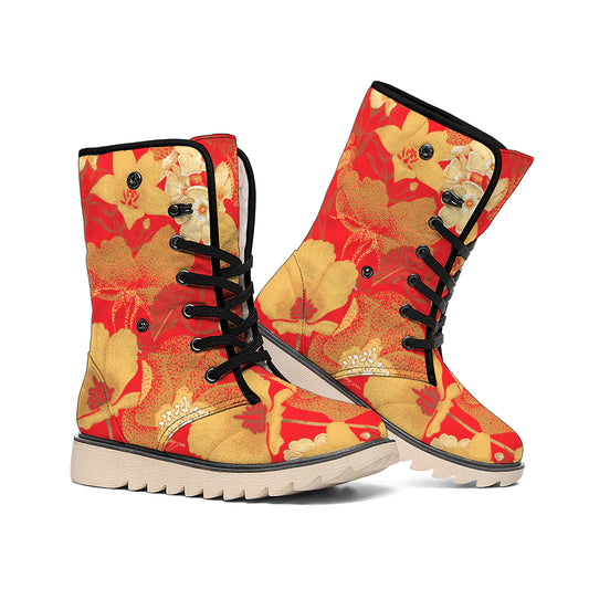 Vintage Chinese Flower Print Winter Boots