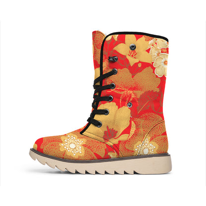Vintage Chinese Flower Print Winter Boots