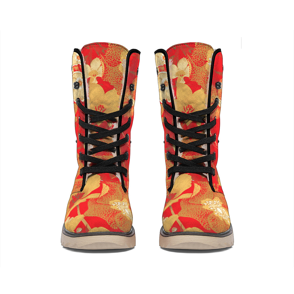 Vintage Chinese Flower Print Winter Boots