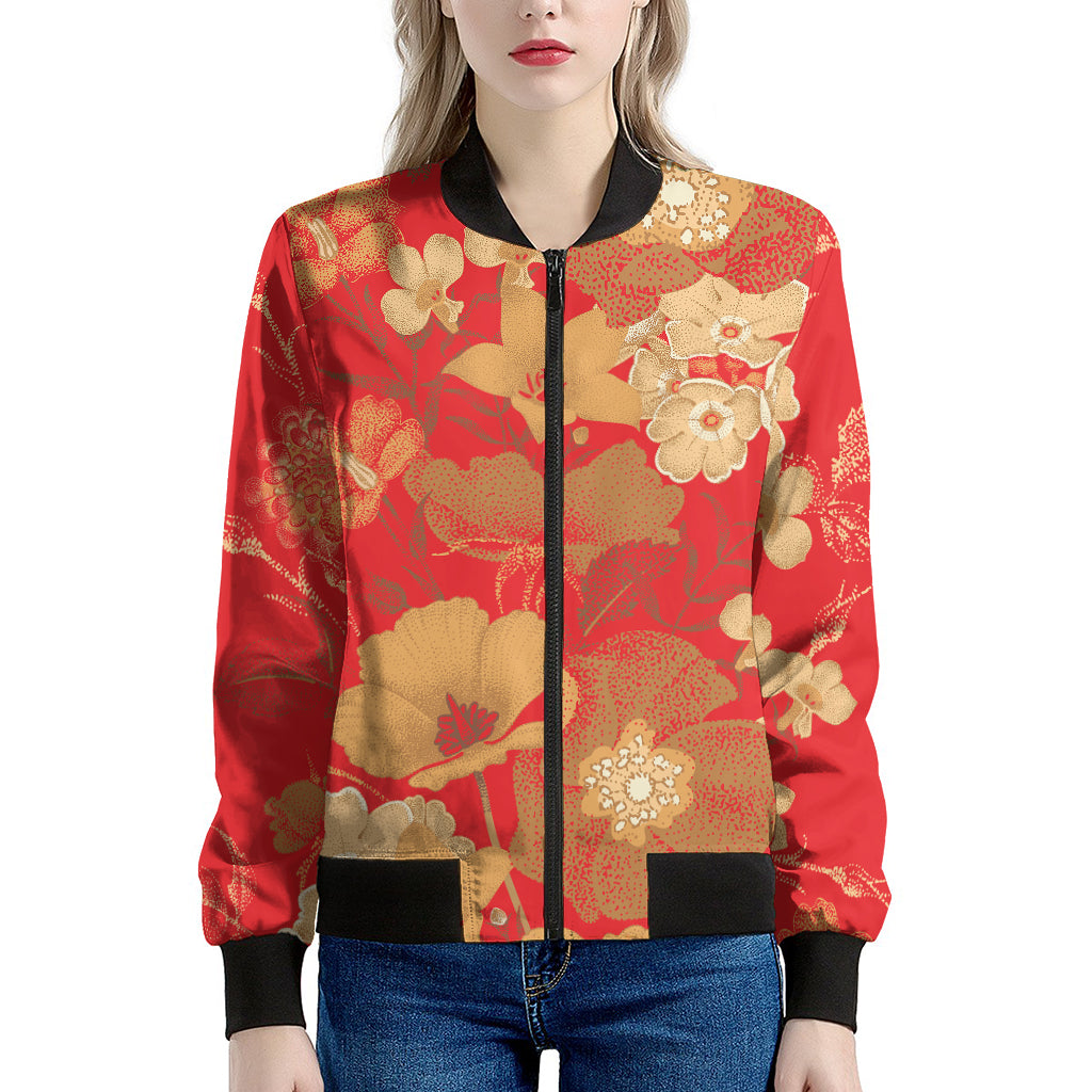 Vintage Chinese Flower Print Women's Bomber Jacket