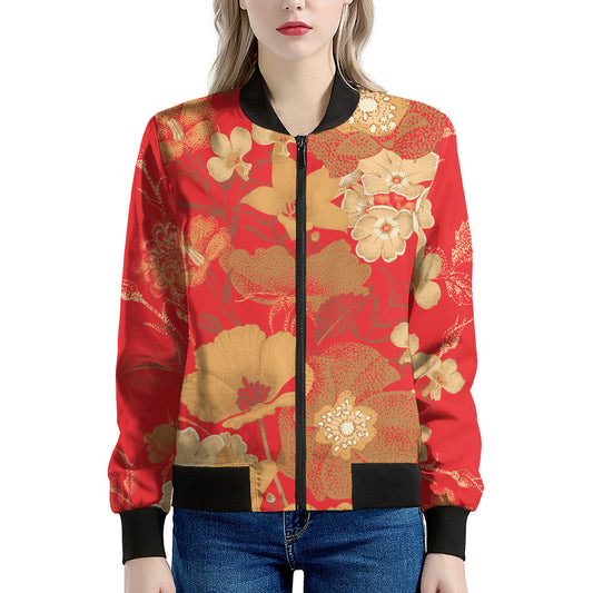Vintage Chinese Flower Print Women's Bomber Jacket