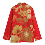 Vintage Chinese Flower Print Women's Cotton Blazer