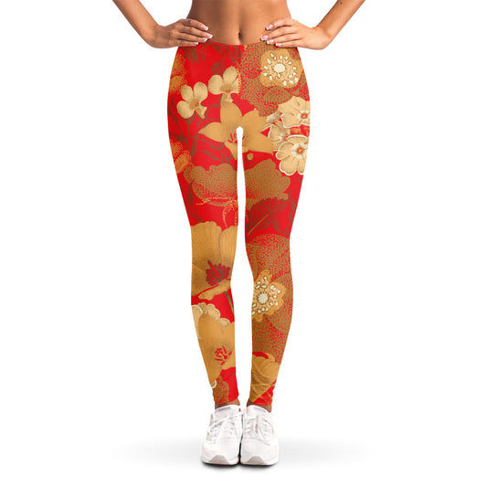 Vintage Chinese Flower Print Women's Leggings