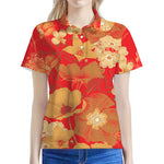 Vintage Chinese Flower Print Women's Polo Shirt