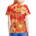 Vintage Chinese Flower Print Women's Polo Shirt