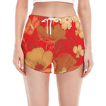 Vintage Chinese Flower Print Women's Split Running Shorts