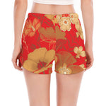 Vintage Chinese Flower Print Women's Split Running Shorts