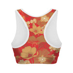 Vintage Chinese Flower Print Women's Sports Bra
