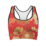 Vintage Chinese Flower Print Women's Sports Bra