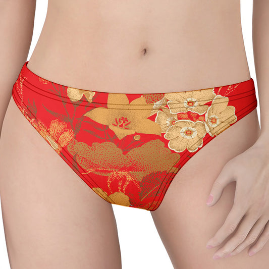 Vintage Chinese Flower Print Women's Thong