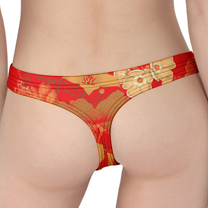 Vintage Chinese Flower Print Women's Thong