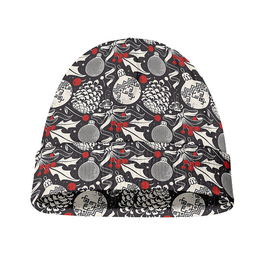 Vintage Christmas Decorations Print Beanie