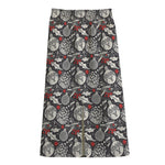 Vintage Christmas Decorations Print Cotton Front Slit Maxi Skirt