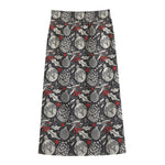 Vintage Christmas Decorations Print Cotton Front Slit Maxi Skirt