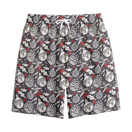 Vintage Christmas Decorations Print Cotton Shorts