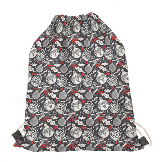 Vintage Christmas Decorations Print Drawstring Bag