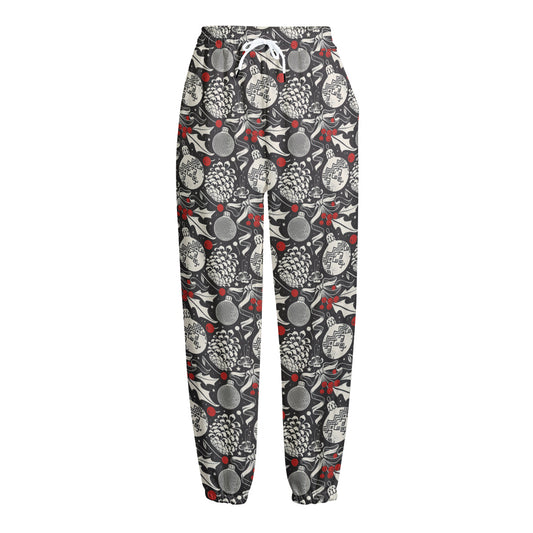 Vintage Christmas Decorations Print Fleece Lined Knit Pants