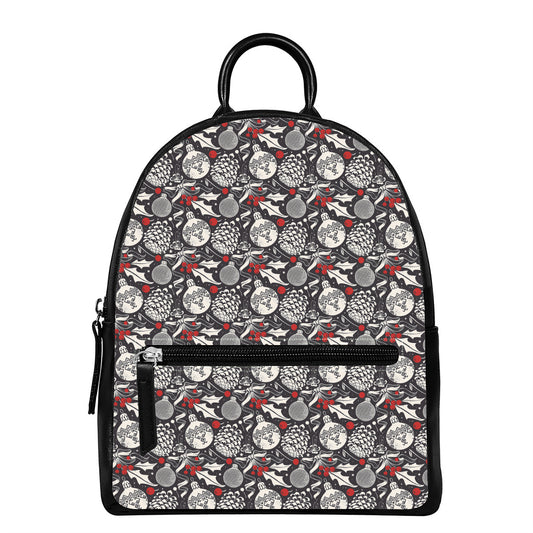 Vintage Christmas Decorations Print Leather Backpack