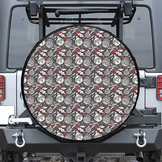 Vintage Christmas Decorations Print Leather Spare Tire Cover