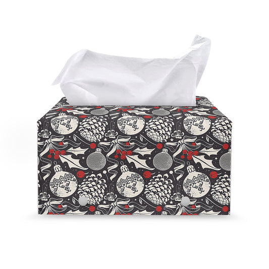 Vintage Christmas Decorations Print Leather Tissue Box Cover