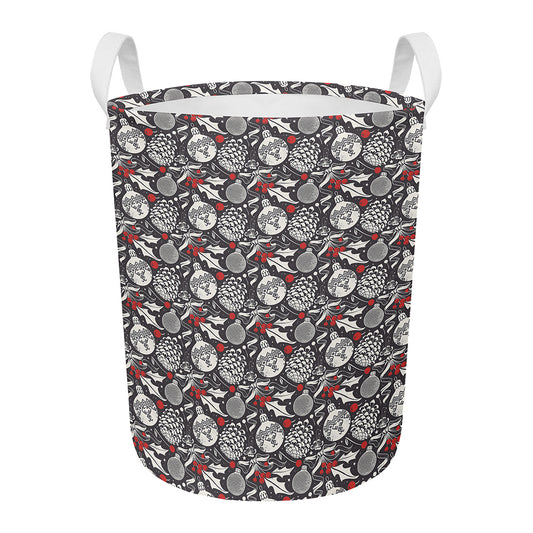 Vintage Christmas Decorations Print Round Laundry Basket