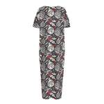 Vintage Christmas Decorations Print Short Sleeve Long Nightdress