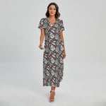 Vintage Christmas Decorations Print Short Sleeve Maxi Dress