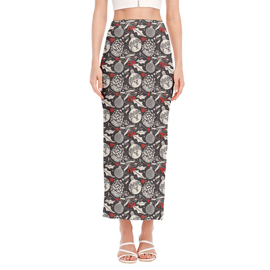Vintage Christmas Decorations Print Side Slit Maxi Skirt