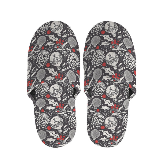 Vintage Christmas Decorations Print Slippers