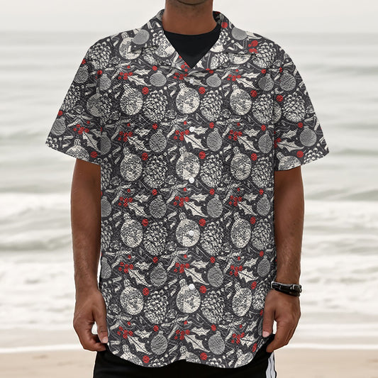 Vintage Christmas Decorations Print Textured Short Sleeve Shirt
