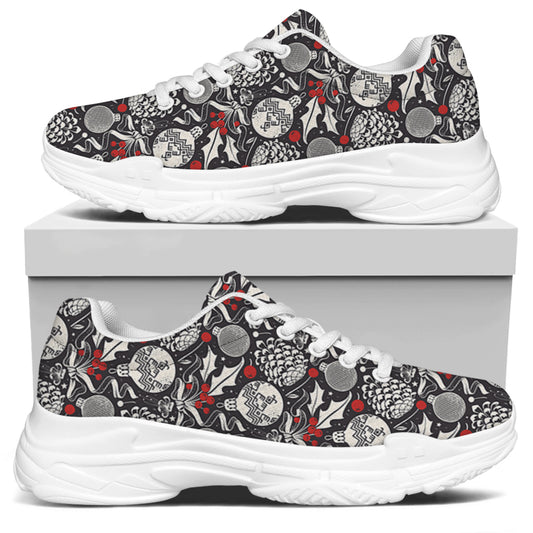 Vintage Christmas Decorations Print White Chunky Shoes