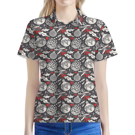 Vintage Christmas Decorations Print Women's Polo Shirt