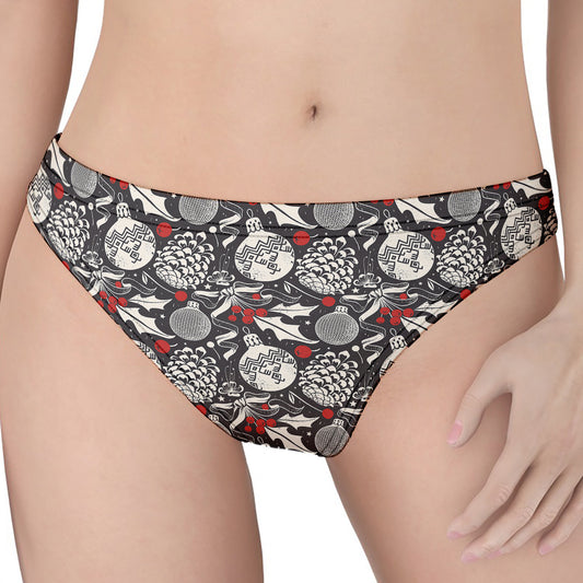 Vintage Christmas Decorations Print Women's Thong