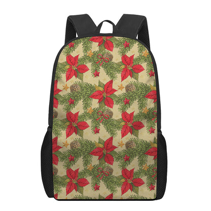 Vintage Christmas Poinsettia Print 17 Inch Backpack