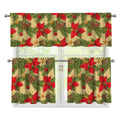 Vintage Christmas Poinsettia Print 3 Piece Kitchen Curtains