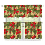 Vintage Christmas Poinsettia Print 3 Piece Kitchen Curtains