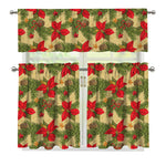 Vintage Christmas Poinsettia Print 3 Piece Kitchen Curtains
