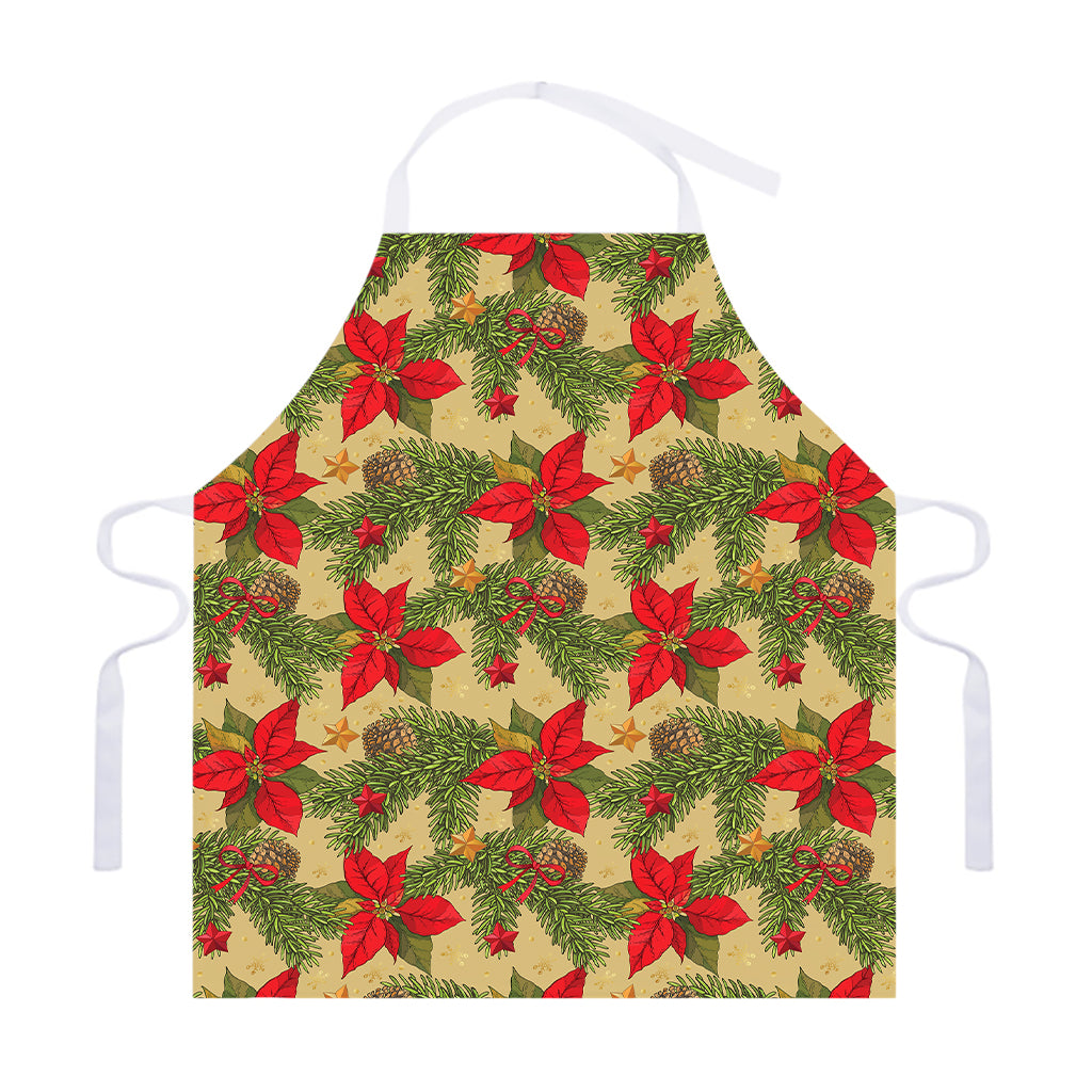 Vintage Christmas Poinsettia Print Adjustable Apron