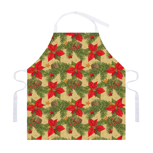 Vintage Christmas Poinsettia Print Adjustable Apron