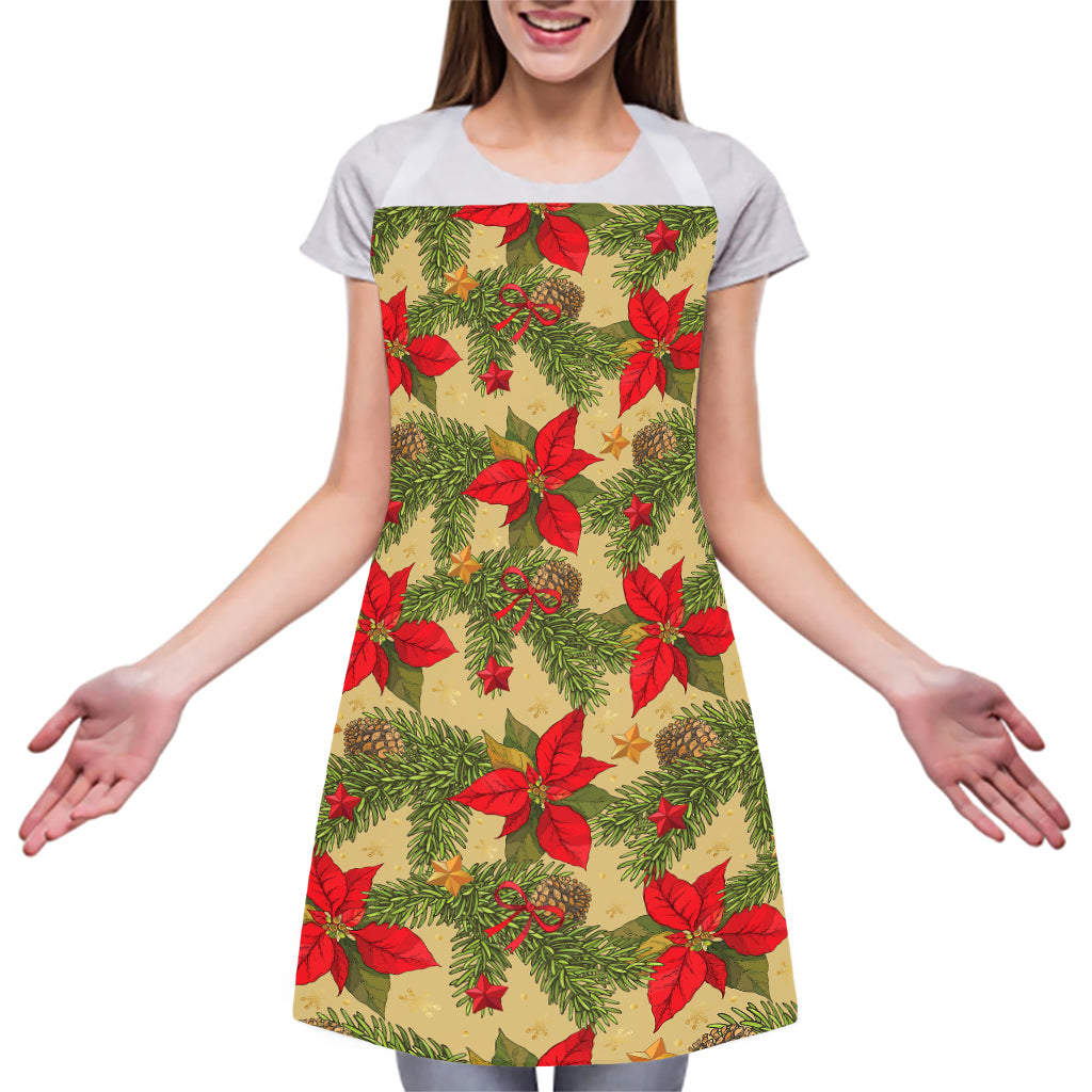 Vintage Christmas Poinsettia Print Adjustable Apron