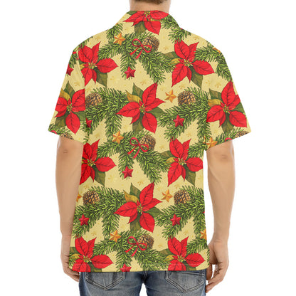 Vintage Christmas Poinsettia Print Aloha Shirt