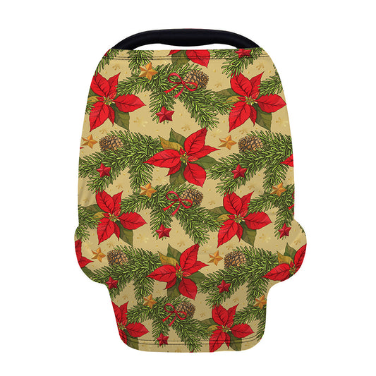 Vintage Christmas Poinsettia Print Baby Seat Cover