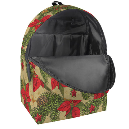 Vintage Christmas Poinsettia Print Backpack