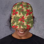 Vintage Christmas Poinsettia Print Baseball Cap