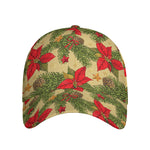 Vintage Christmas Poinsettia Print Baseball Cap