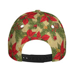 Vintage Christmas Poinsettia Print Baseball Cap